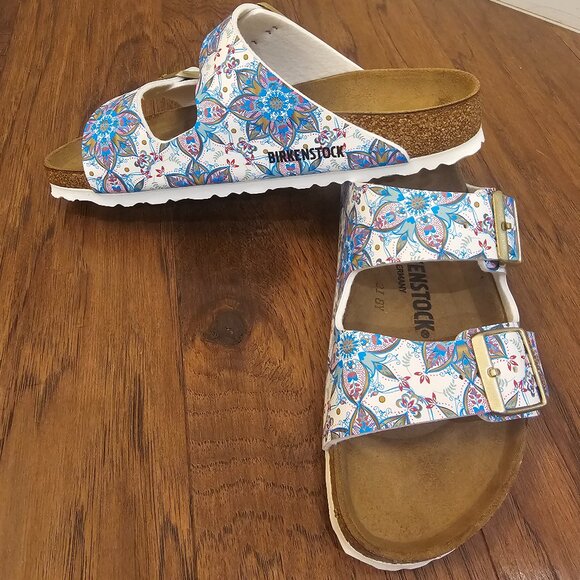 Birkenstock Birko Flor ARIZONA Boho Flowers White BNIB 1015280 ***RARE*** sz 38 - Picture 1 of 8